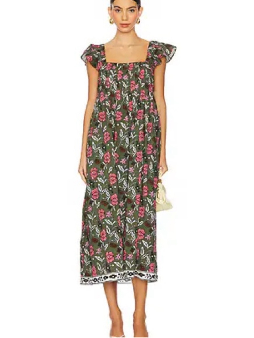 Cleobella Green Floral Square-Neck Midi Dress NWOT